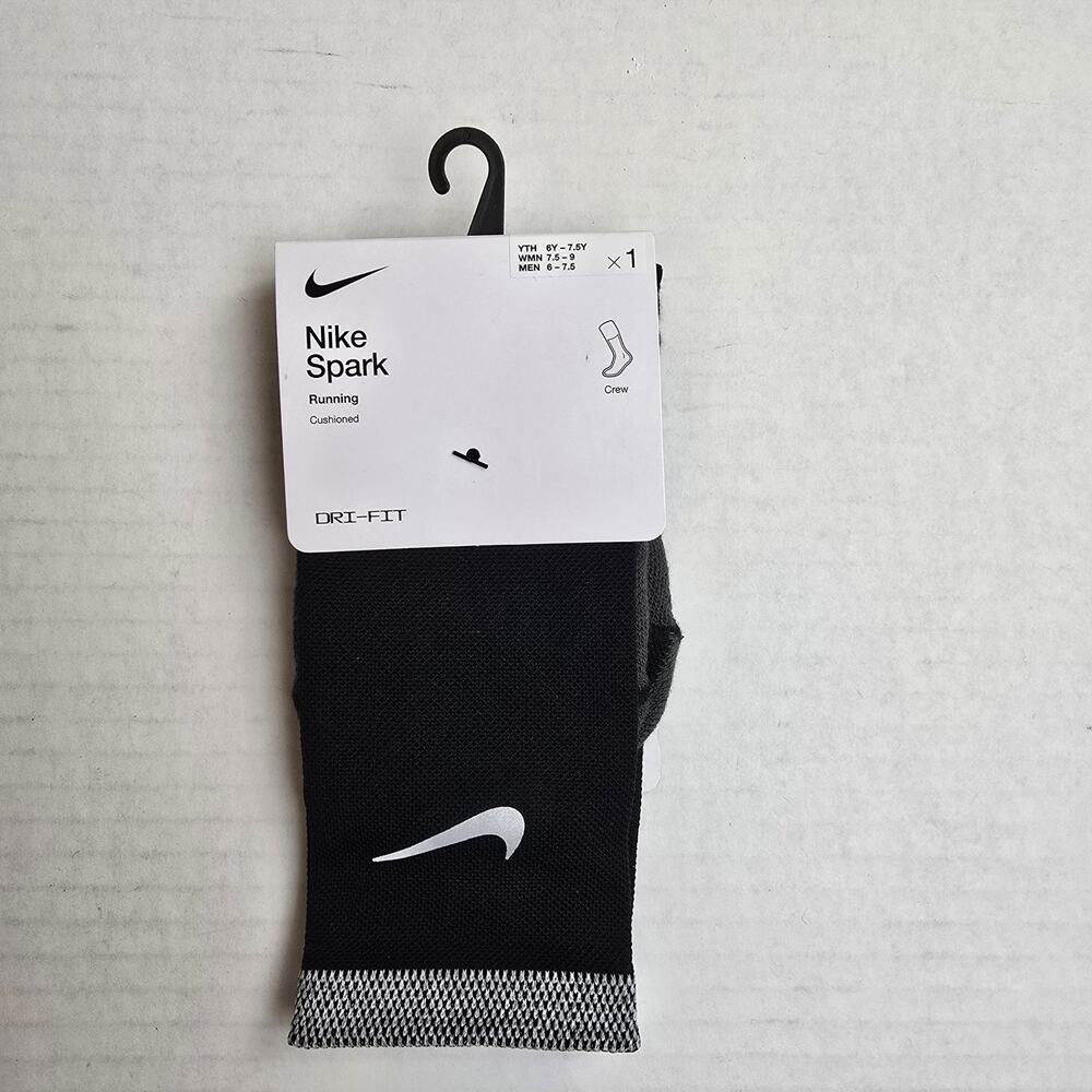 Nike Spark Running Crew Socks Size W7.5-9/M6-7.5 Black Cushioned Dri-Fit